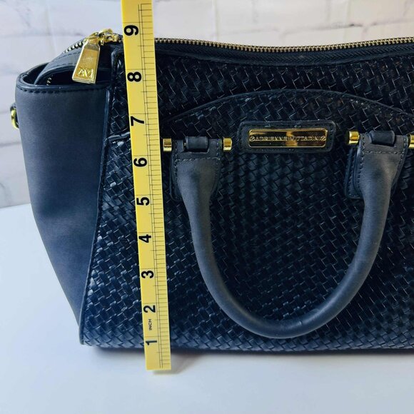 Adrienne Vittadini Black Woven Satchel Handbag with Gold Hardware - Picture 8 of 12